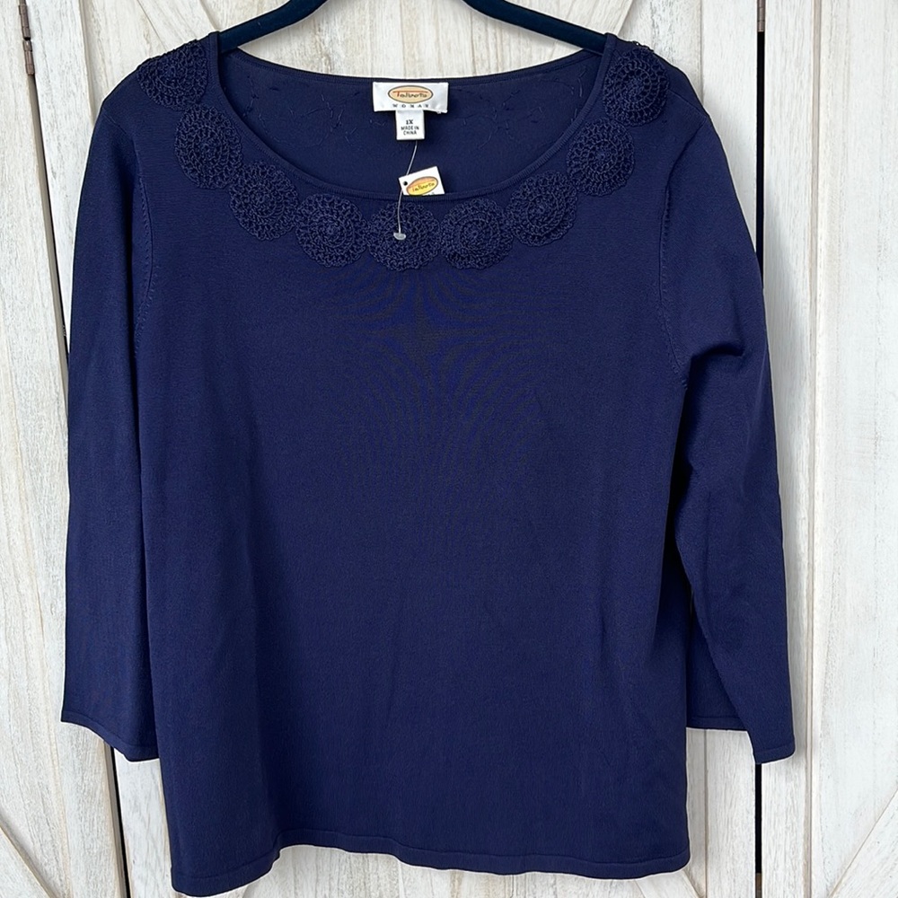 NWT Talbots navy sweater crochet neckline